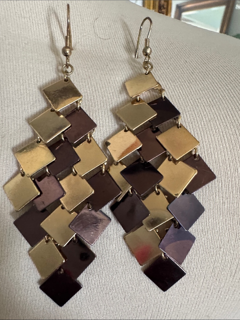 Gold and Dark Brown Dangle Earrings - Women Jewelry